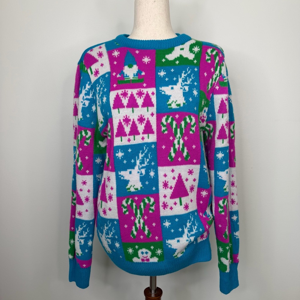 Party Sweater Dec 25th "Ugly" Pink Blue White Christmas Sweater